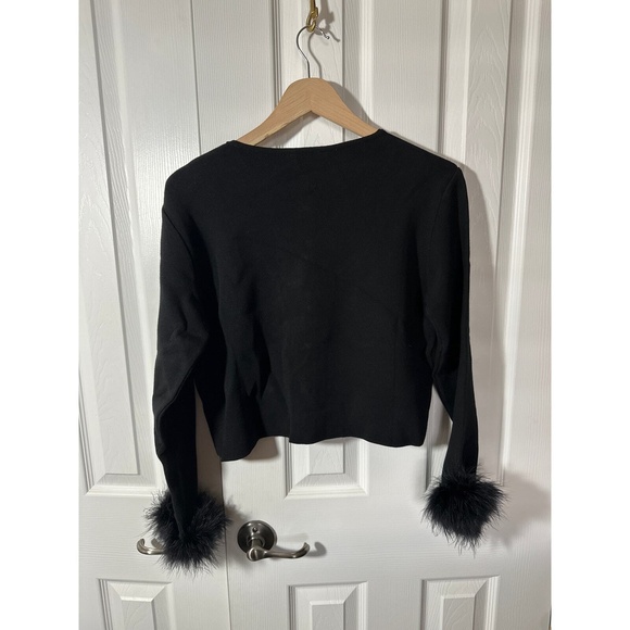 Sleeper Revolve Knit Cardigan Sweater Detachable Feathers Button Front Classy - Picture 5 of 8